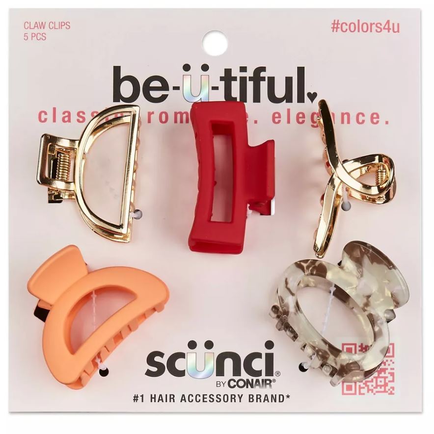 ITEM# 10477 Scünci Be-ü-tiful Mixed Shapes Open Center Claw Clips PACK:48/3 UPC:043194104772