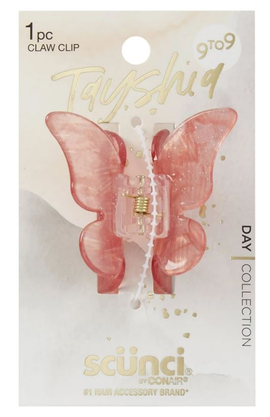 ITEM#10823 Scunci Tayshia Butterfly Claw Clip, Pink, 1ct PACK:24/2 UPC:043194108213