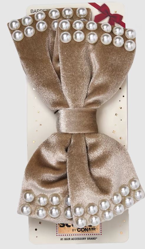 ITEM#11967 Scunci Holiday Velvet Bow with Pearls UPC:043194119677