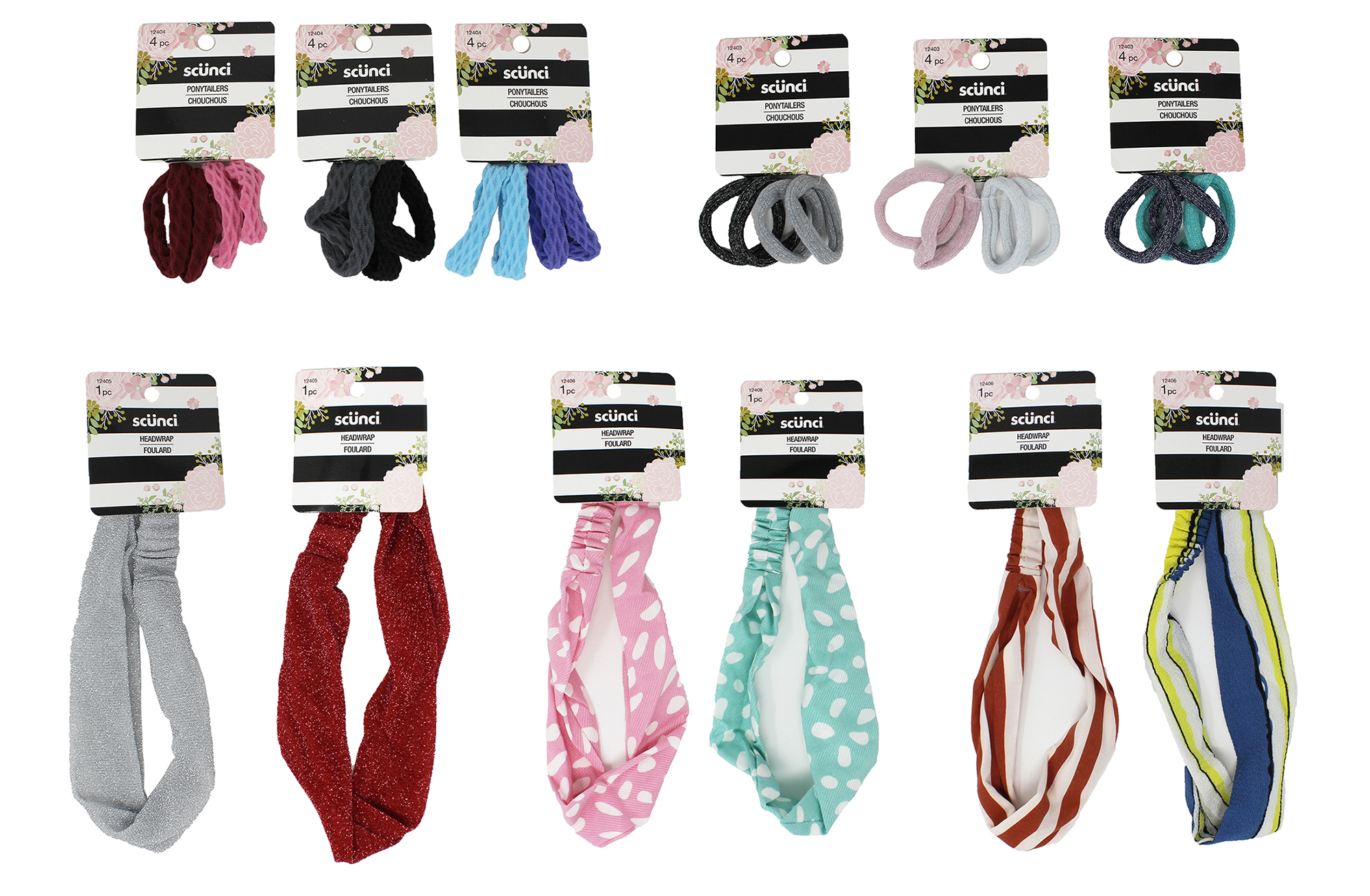 Sucnci Ponytailers Elastics & Headwraps, Assorted Colors, 1 CT