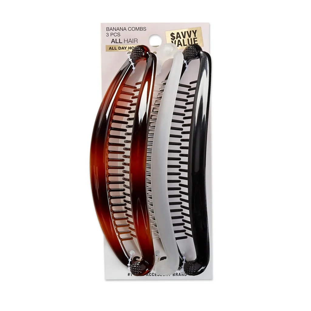 ITEM#14699 Scunci Large Banana Hair Clips, Tortoise Shell, White, & Black, 3ct UPC:043194146994