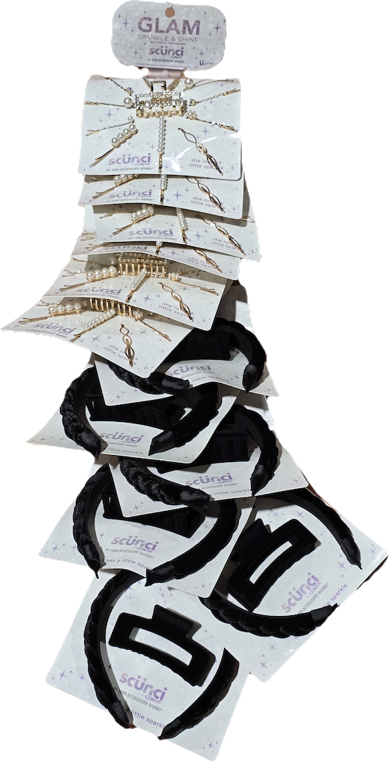 (image for) scunci 2 pk headband and claw clip set and 12 pk glam bobby pin and claw, 12pcs