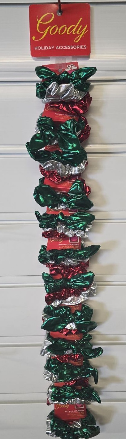 GOODY HOLIDAY METALLIC SCRUNCHIES 12 UNITS PER CLIP STRIP - Click Image to Close