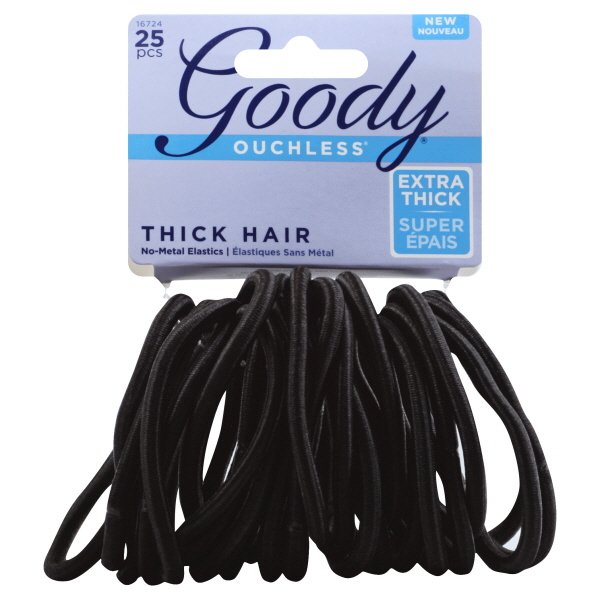 Goody Ouchless Thick Hair Black No Metal Elastic - 25 pcs - NEW