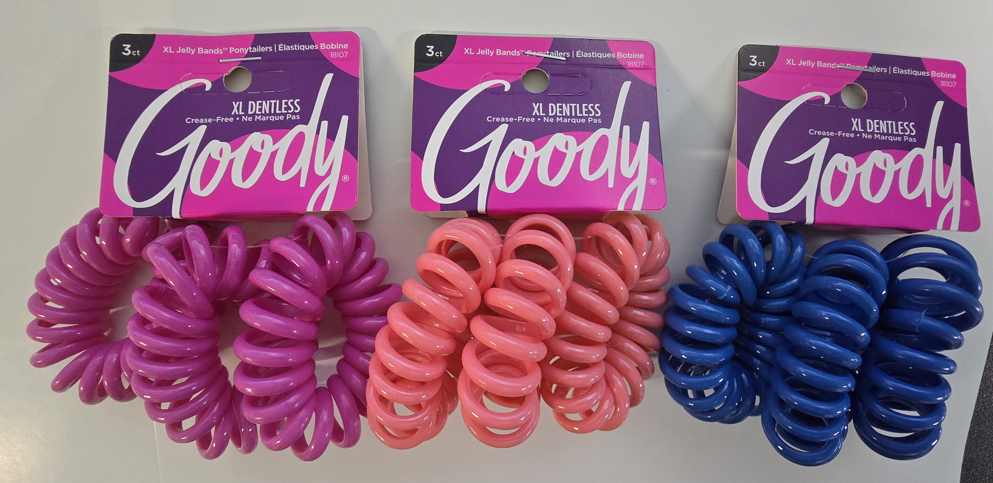 ITEM # 3000734 GOODY XL HAIR COILS ASSORTED PURPLE/PINK/BLUE UPC 041457181072