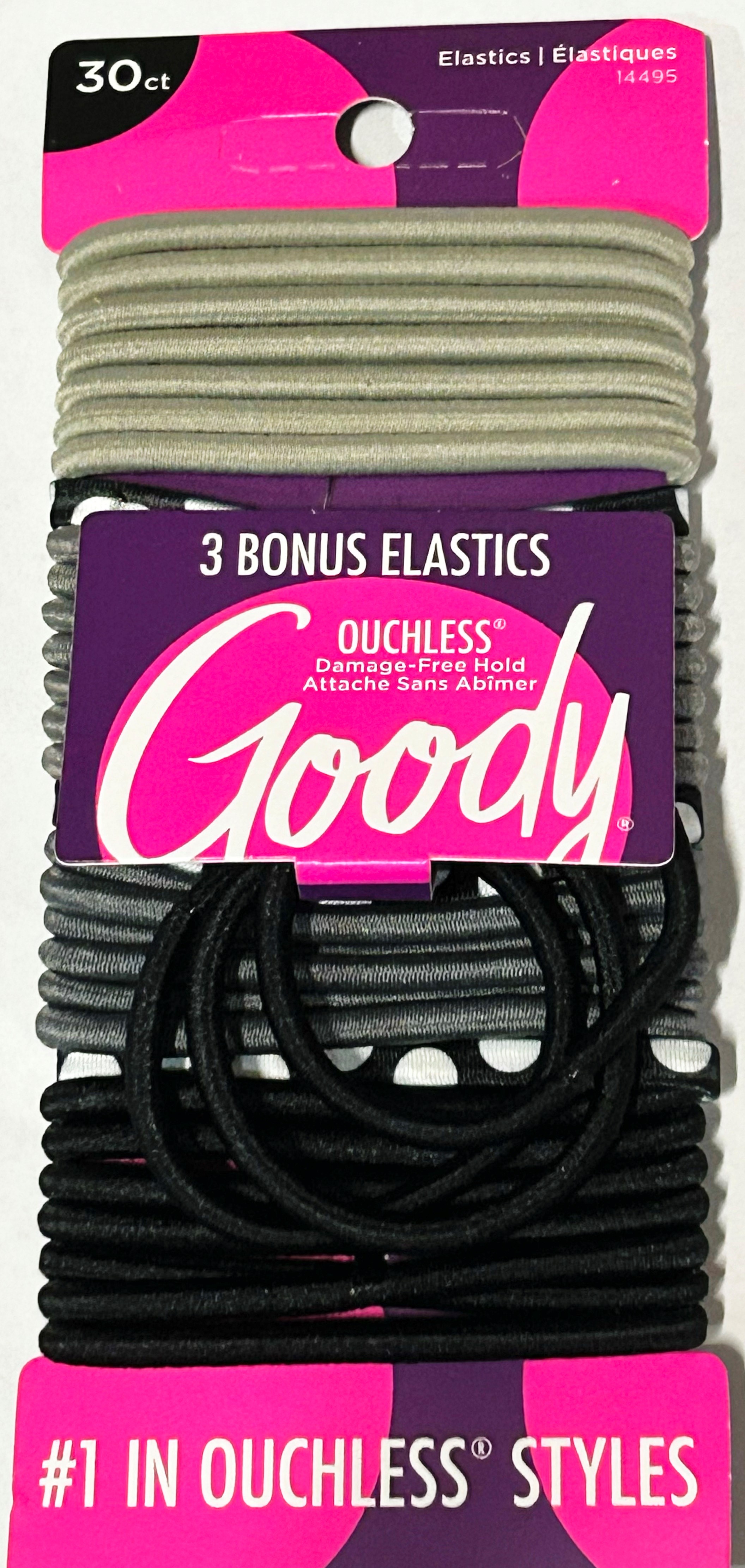 ITEM#3001125 GOODY BLACK AND WHITE OL ELASTICS 4MM 30 CT UPC:041457144954 PACK:72/3