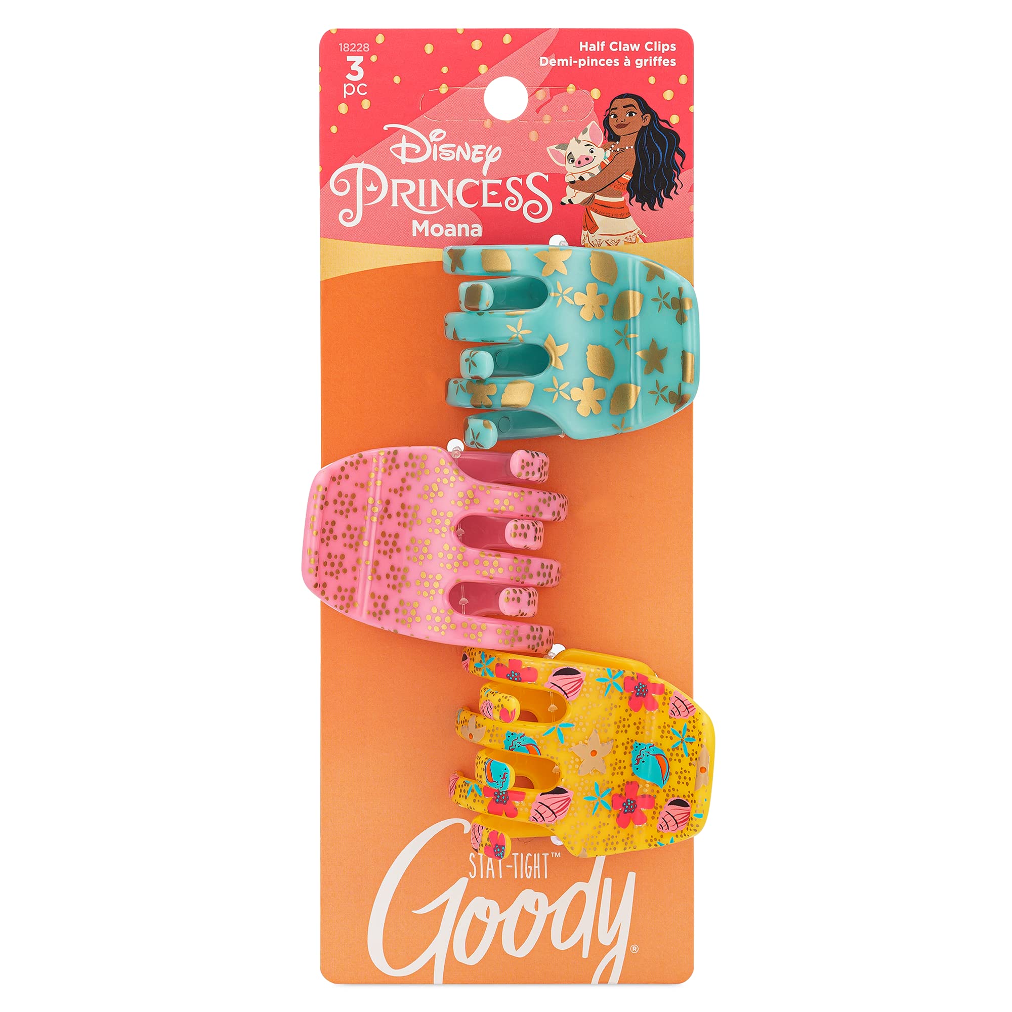 GOODY Classics Half Claw Clips 3-Pack Disney Princess Moana UPC:041457182284 PACK:72/3