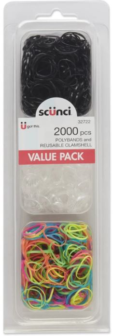 Scunci Polybands Elastics and Reusable Clamshell, Assorted Colors, 2,000 Pieces