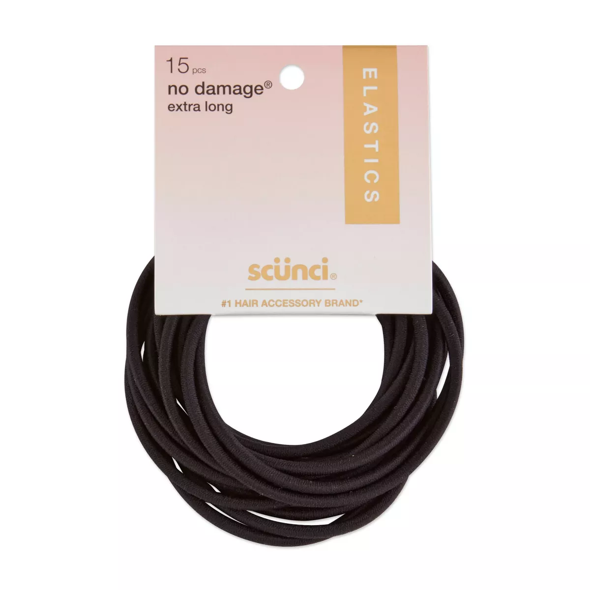 scünci No Damage Extra Large Elastic Hair Ties - Black - Extra Thick Hair - 15pcs