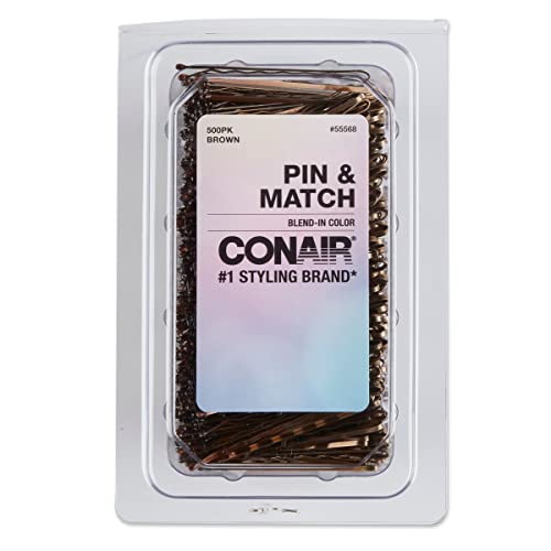 Conair Bobby Hair Pins, Brown Bobby Pins in Storage Tub, 500 Pack - Click Image to Close