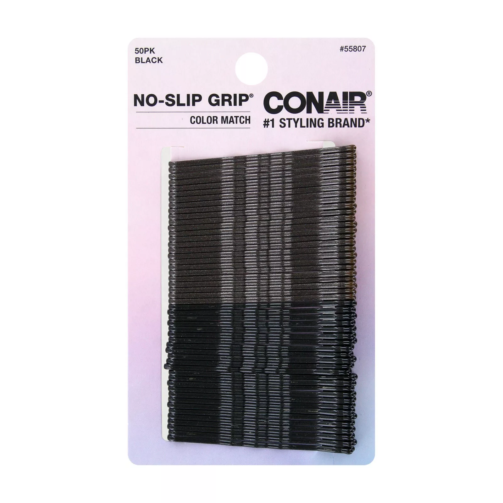 Conair No-Slip Grip Color Match Bobby Pins, Black, 50-Pieces