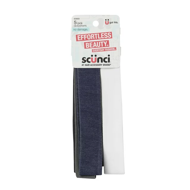 Scunci Skinny Headwrap Headband, Assorted Colors, 5 Ct UPC:043194606696 PACK:48/3