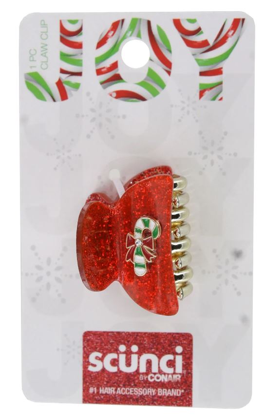 Item# 60781 Scunci Christmas Mini Candy Cane Claw Clip UPC:043194607815