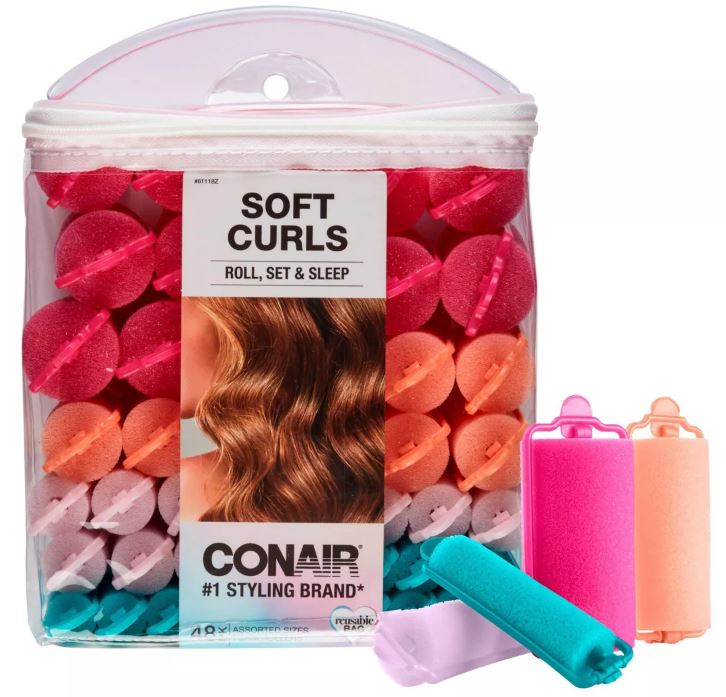 Conair Foam Self Grip Hair Rollers, Hair Curlers with Self Grip, Foam Rollers in Neon Colors, Assort