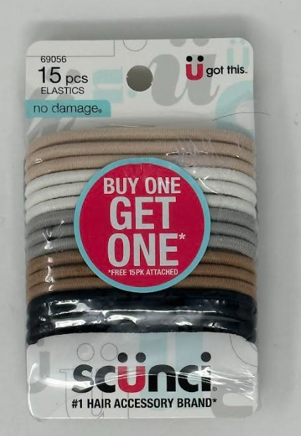 Scunci Nylon Thick Hair Elastics Brown/Blonde/BLACK 2 PACKS OF 15