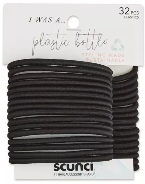 ITEM#69136 Scunci 32 PCS Elastics Ponytail, Black I Was A Plastic Bottle Pack:48/3 UPC:043194691364