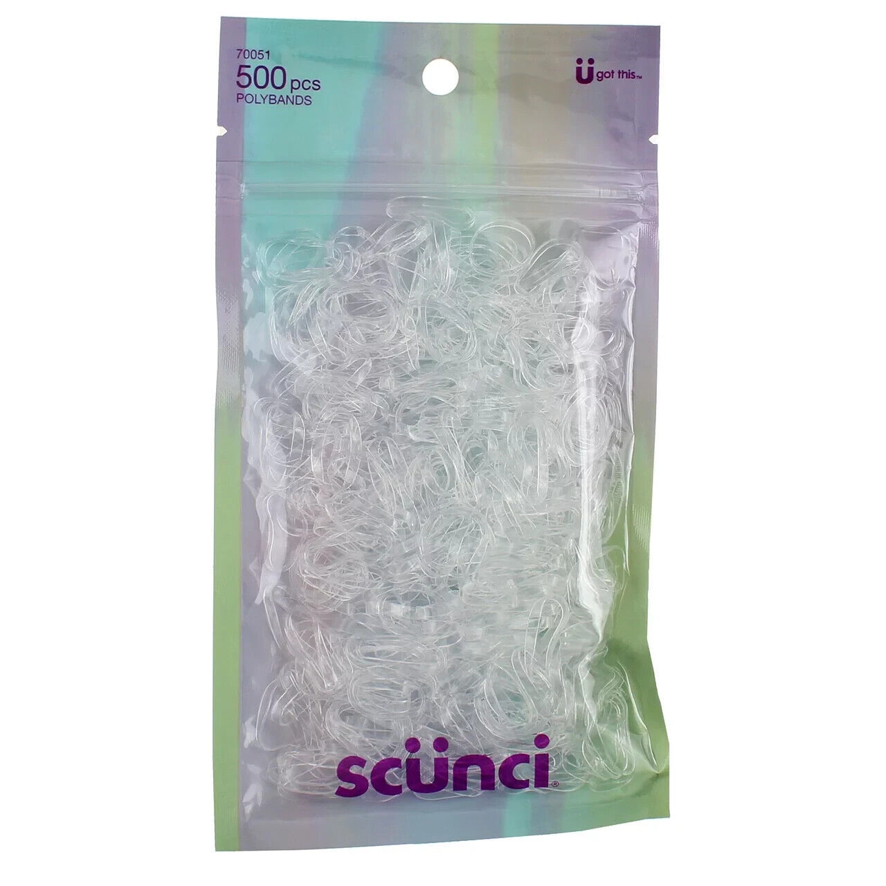 ITEM#70051 Scunci Poly Hair Bands Clear 500 Pieces UPC:043194700516