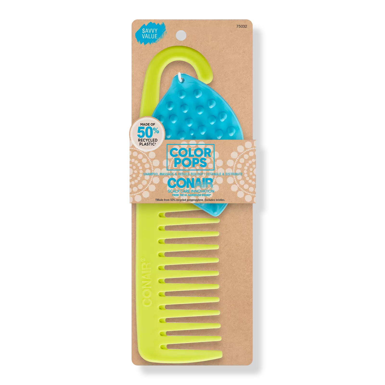 Conair Color Pops Shampoo Scalp Massage & Shower Comb Value Pack, 2-Piece