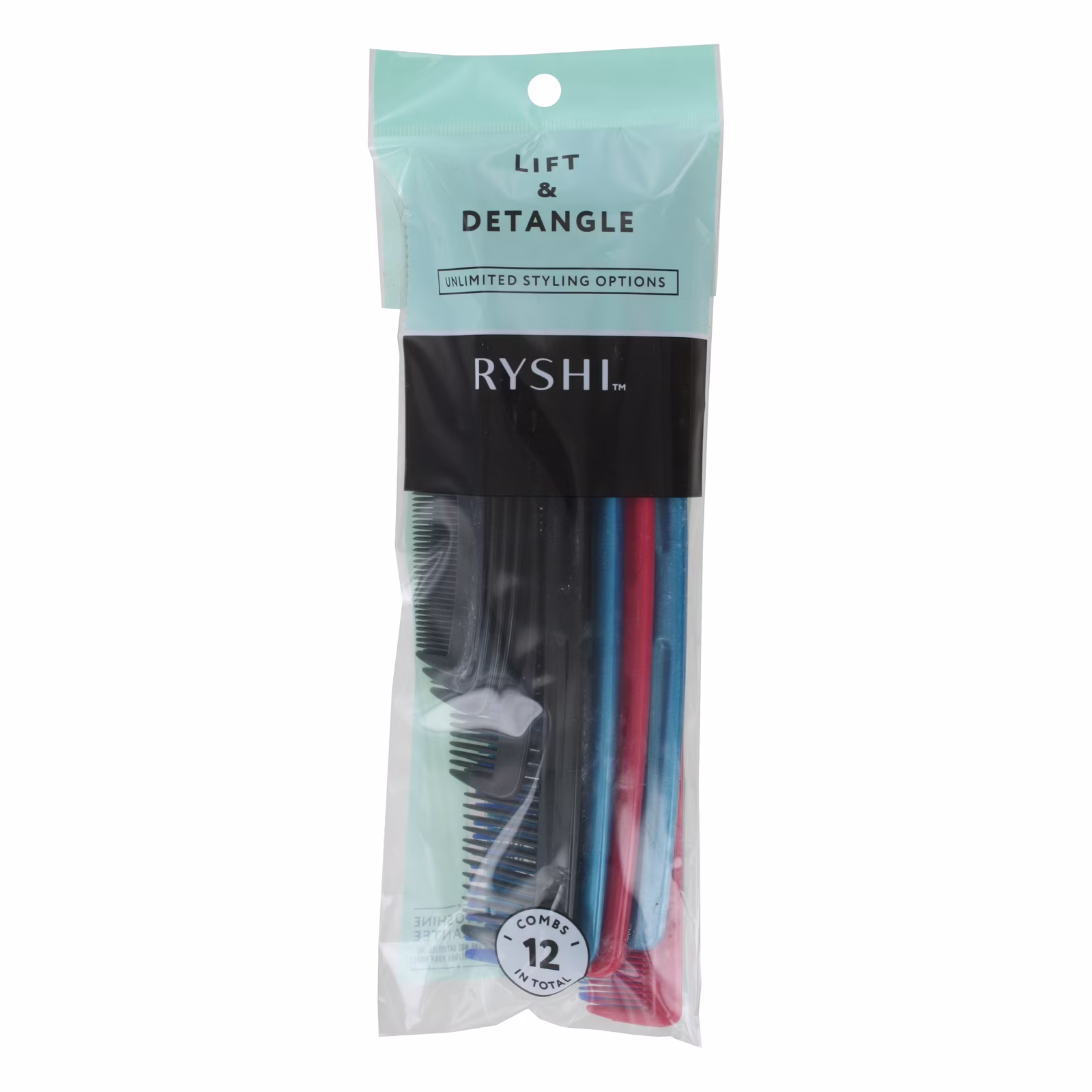(image for) Ryshi Lift & Detangle Assorted Hair Combs, Assorted Colors, 12-Pieces