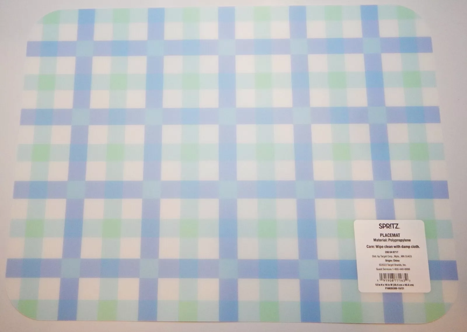 TARGET Spritz Blue Plaid Placemats Diner Table 16"x12" Easy Clean Plastic