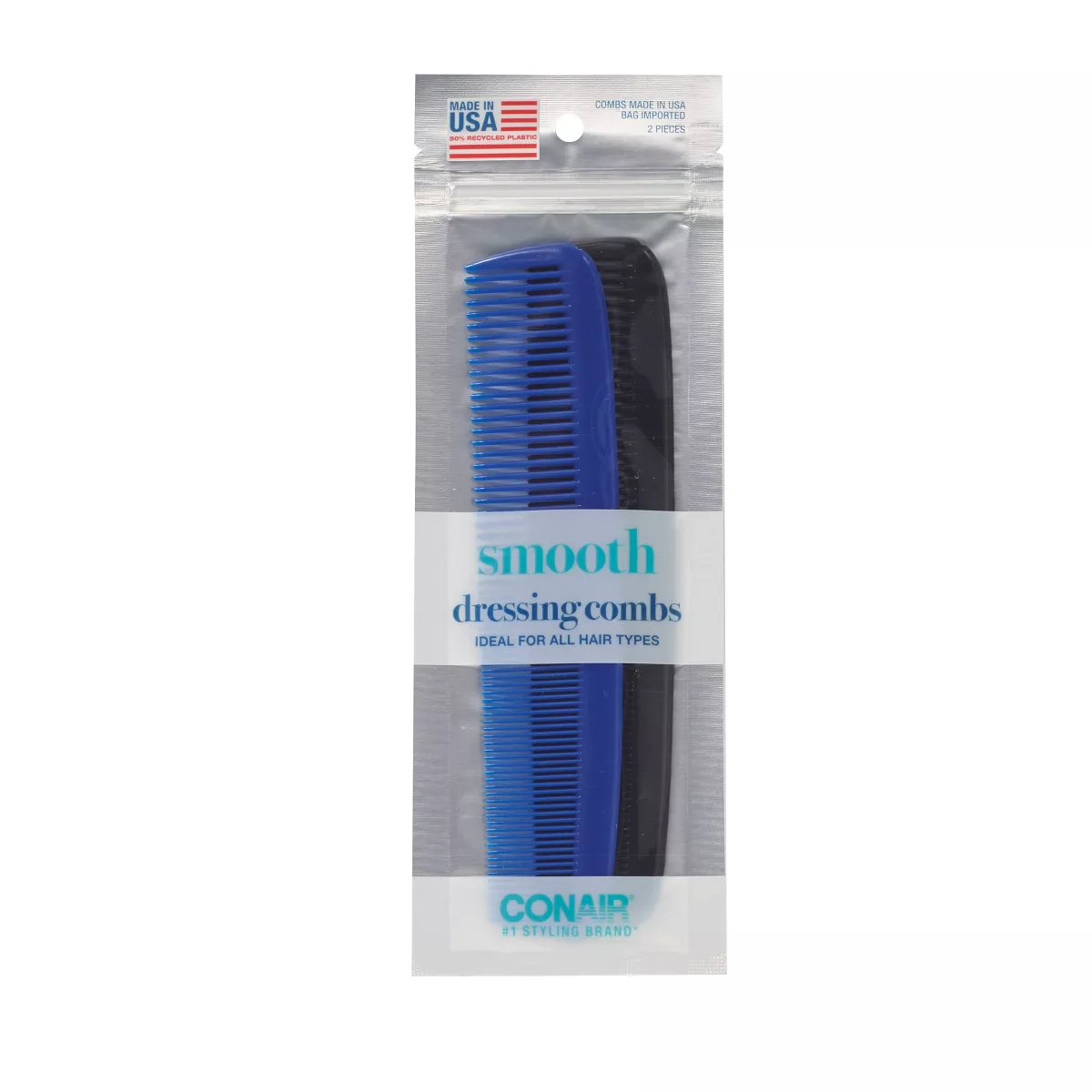 ITEM#93750 Conair Dressing Combs Blue/Black - 2pk UPC:074108937506