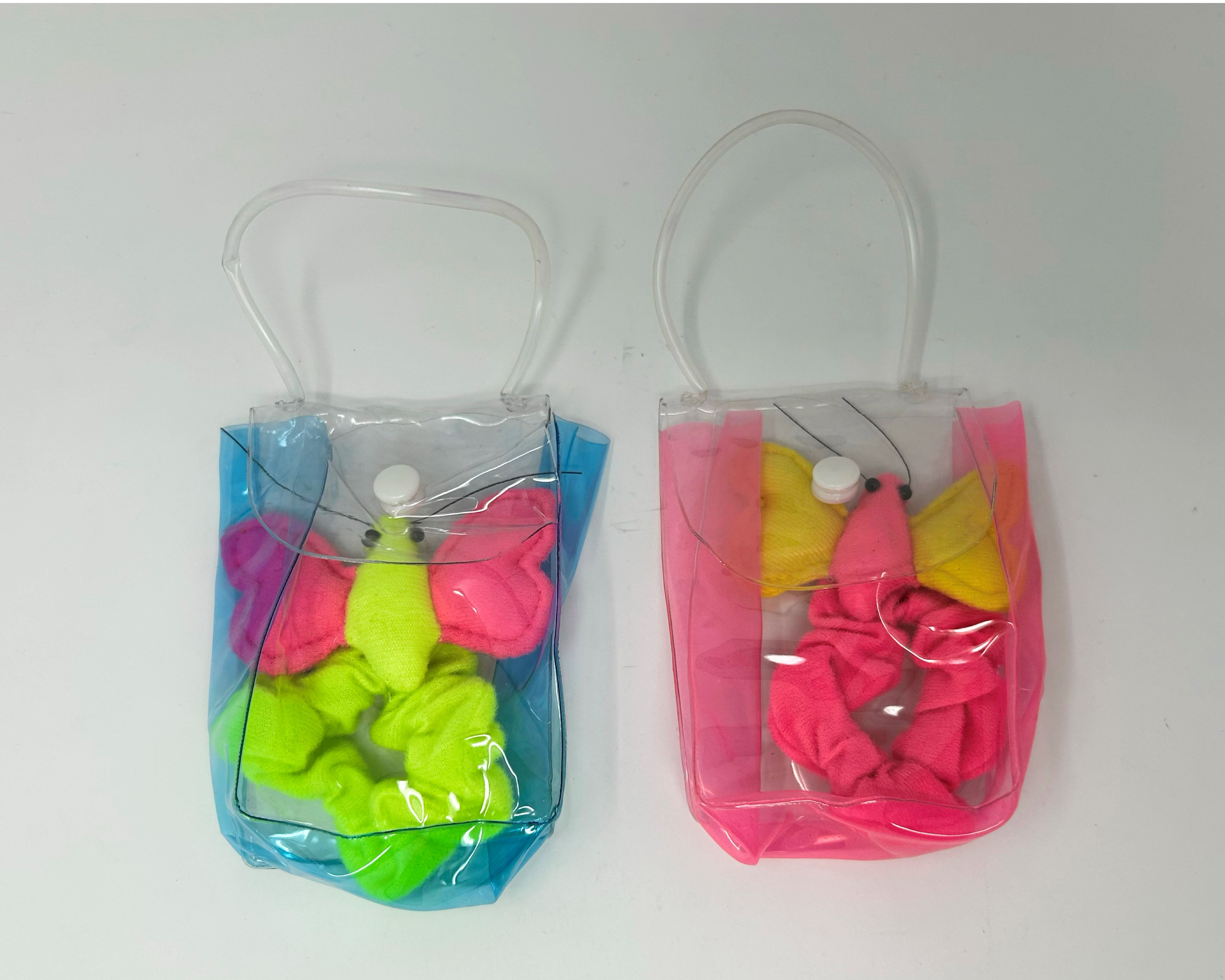 KIDS CLEAR BAG WITH BUTTERFLY SCRUNCHIES ASSORTED COLORS