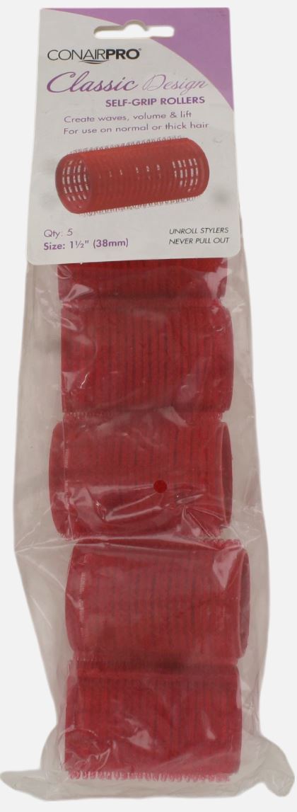 (image for) ITEM# CPVC150 ConairPro Classic 1.5" Self-Grip Rollers 5PK RED UPC:074108341358