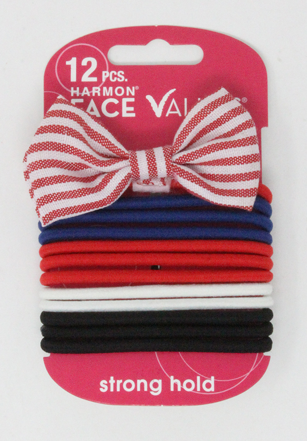 Harmon Face Values Striped Bow w/ School Spirit Regular Elastics 12 ct