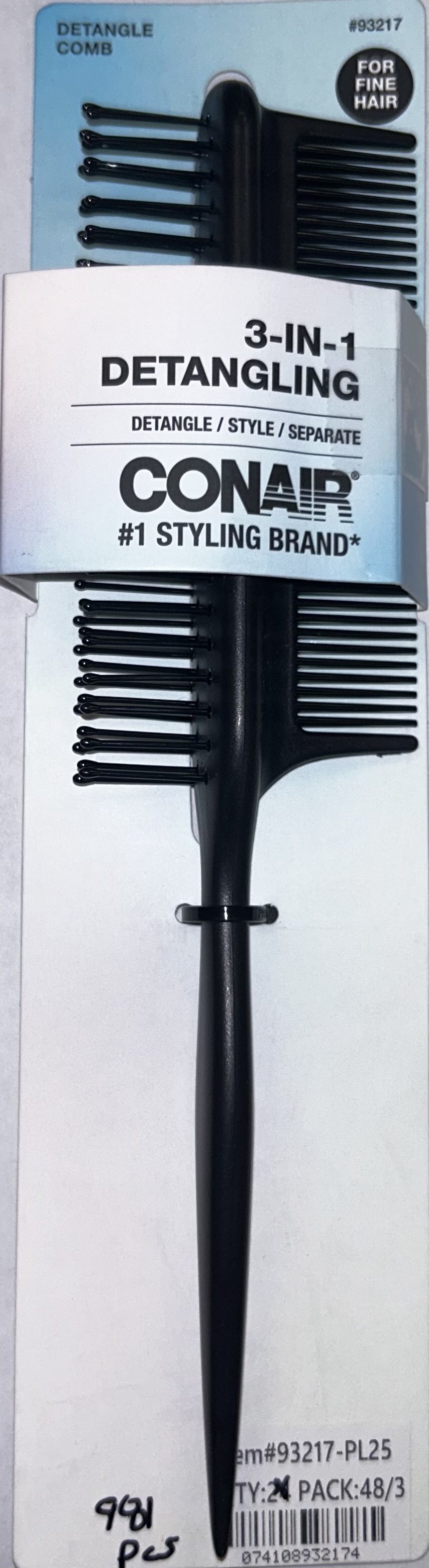 CONAIR 1-PK 3-IN-1 COMB FOR THIN HAIR UPC:074108932174 PACK:48/3