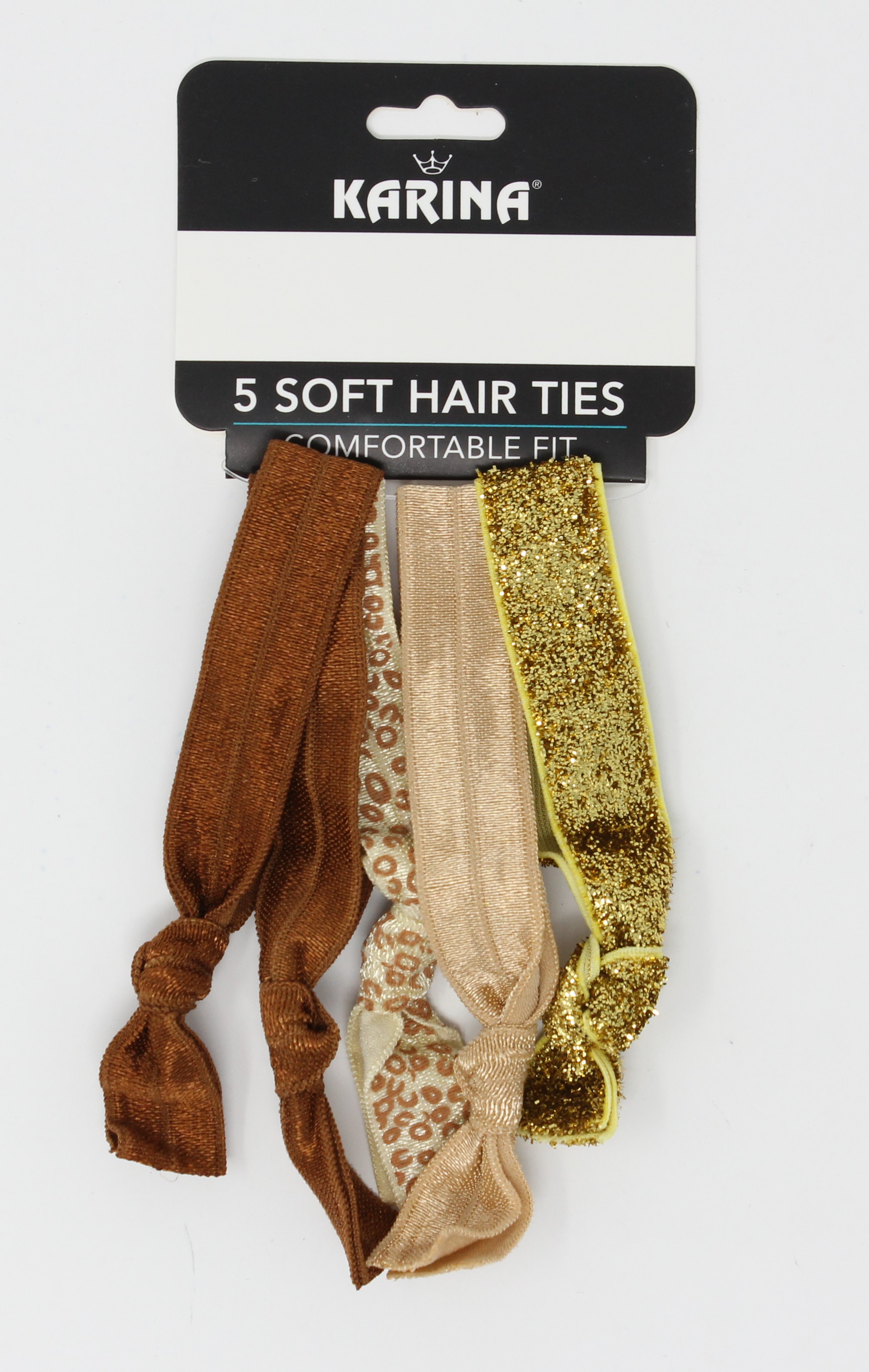 Karina 5 Soft Comfortable Hair Ties Brown Gold - Click Image to Close