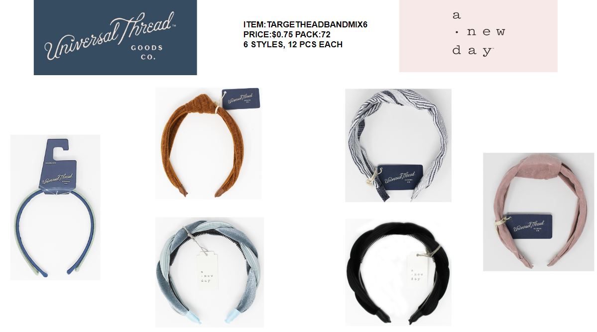 UNIVERSAL THREAD AND A NEW DAY TARGET HEADBAND MIX 6 DIFFERENT STYLES, 12 PCS EACH - Click Image to Close