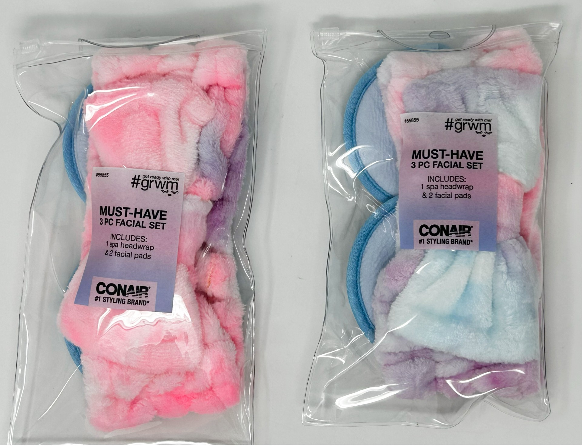 ITEM#BD55855CS CONAIR "GET READY WITH ME" SPA HEADWRAP & 2 FACIAL PADS CLIP STRIP 12 PER CS