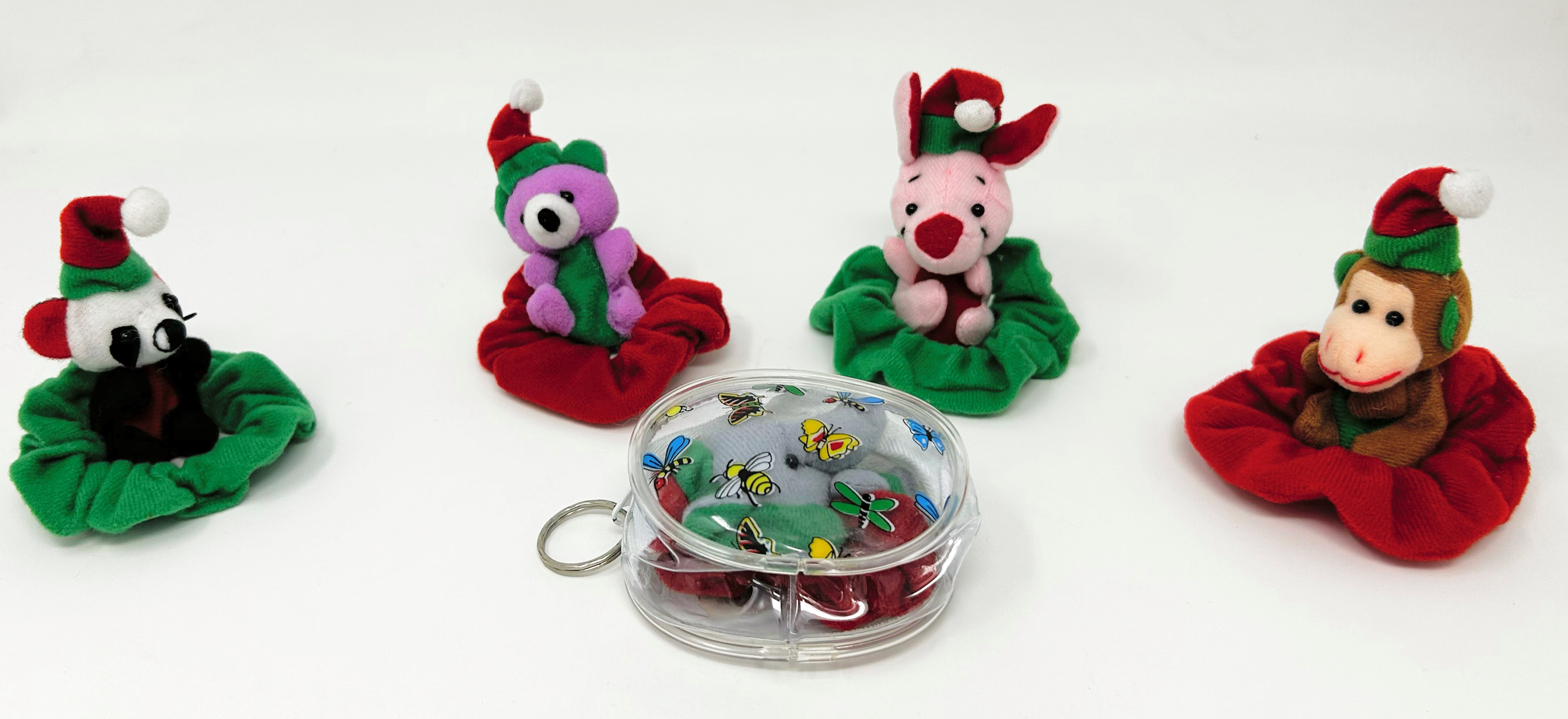 Clear Butterfly Pouch w/ Christmas Animal Scrunchie Assorted