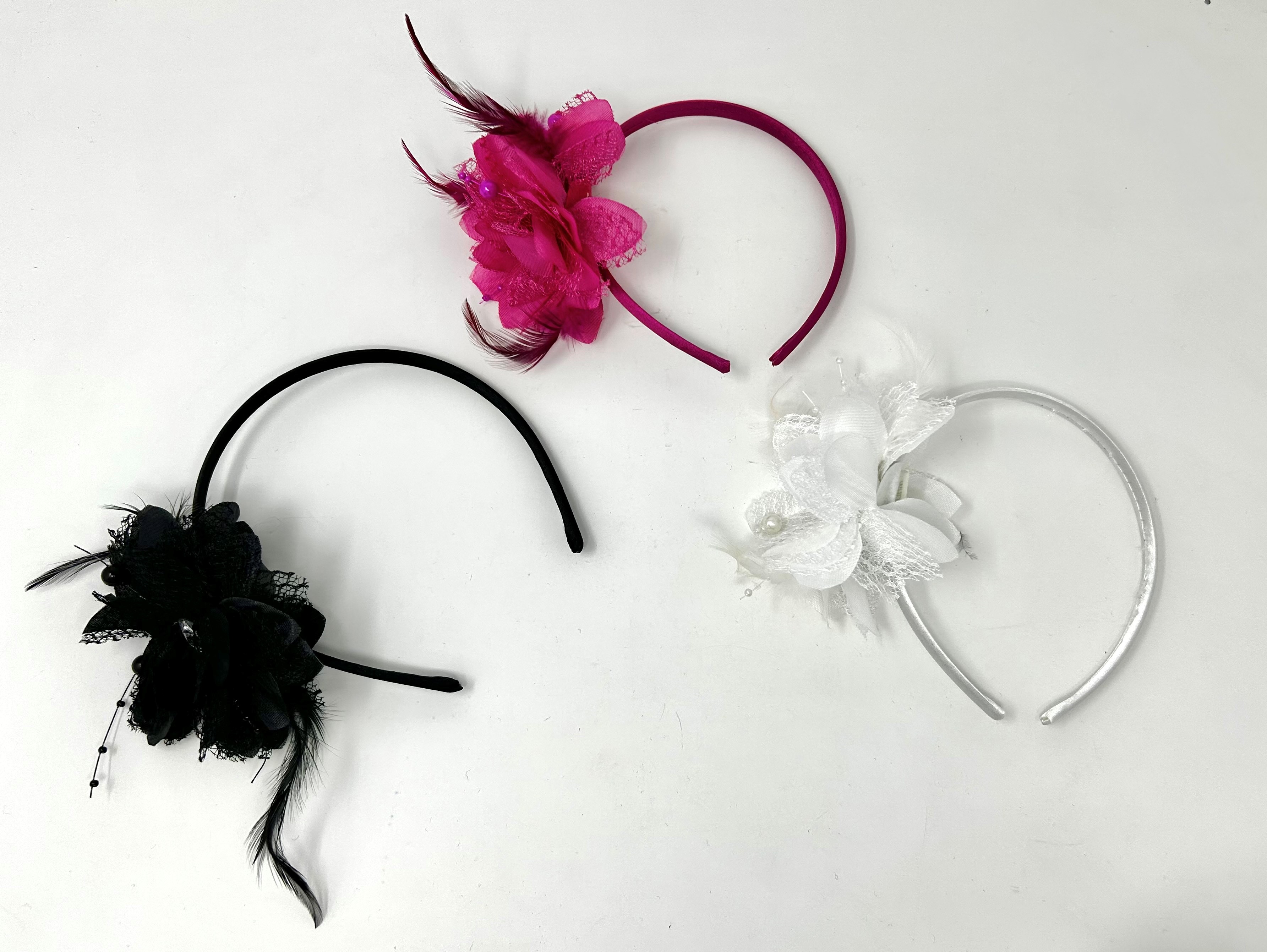 Asst headbands with feather and pearl